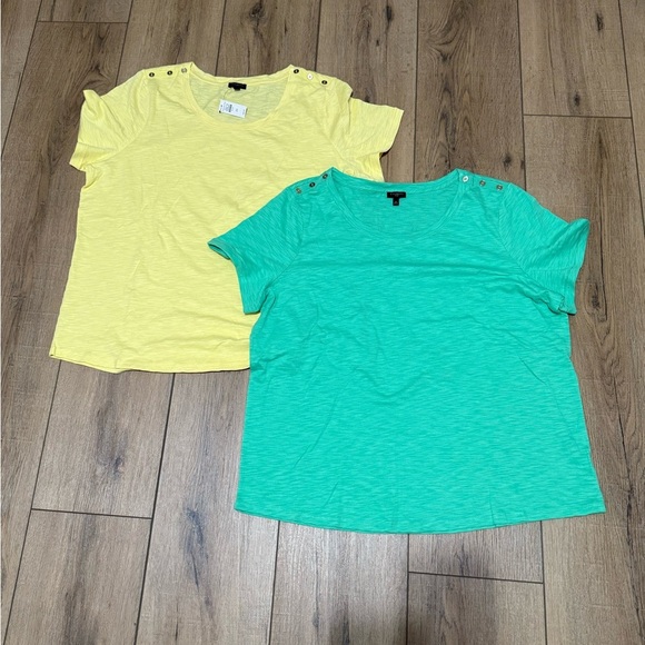 Talbots Yellow and Green Short Sleeve Button Shoulder Tops Size 2X NWT - Picture 1 of 10